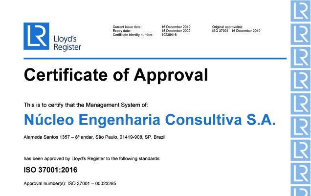 Leia mais sobre o artigo NÚCLEO recebe Certificação ISO 37.001